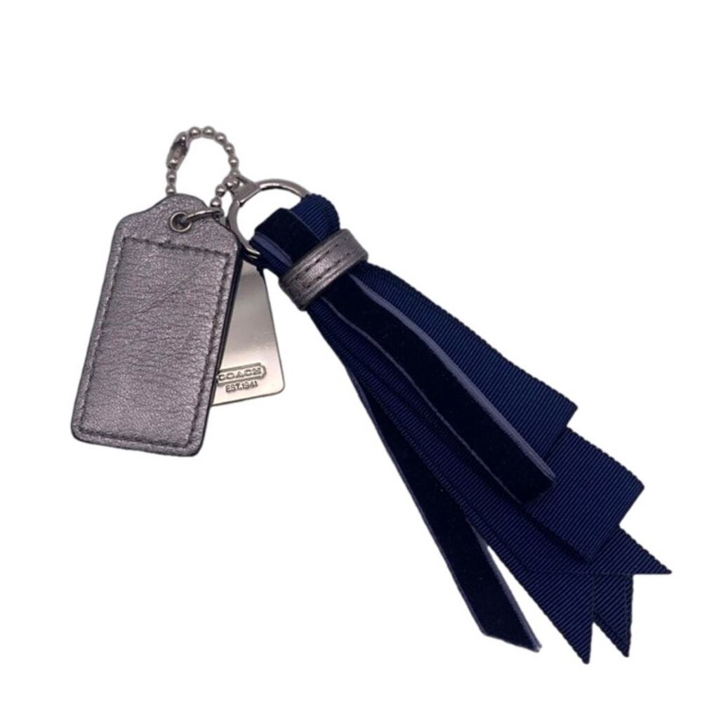 2" COACH Blue Silver Metallic Tassel Fob Bag Charm Hang tag Hangtag - Picture 2 of 2
